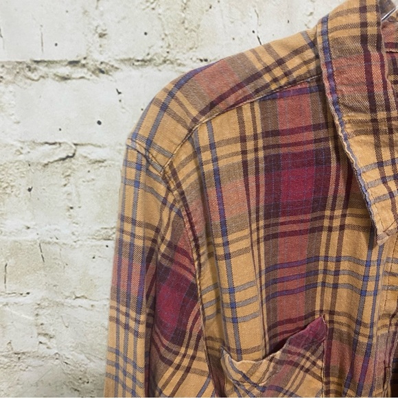 Natural Reflections Brown Red Plaid Cotton Cotton Button Up Top - Picture 2 of 5